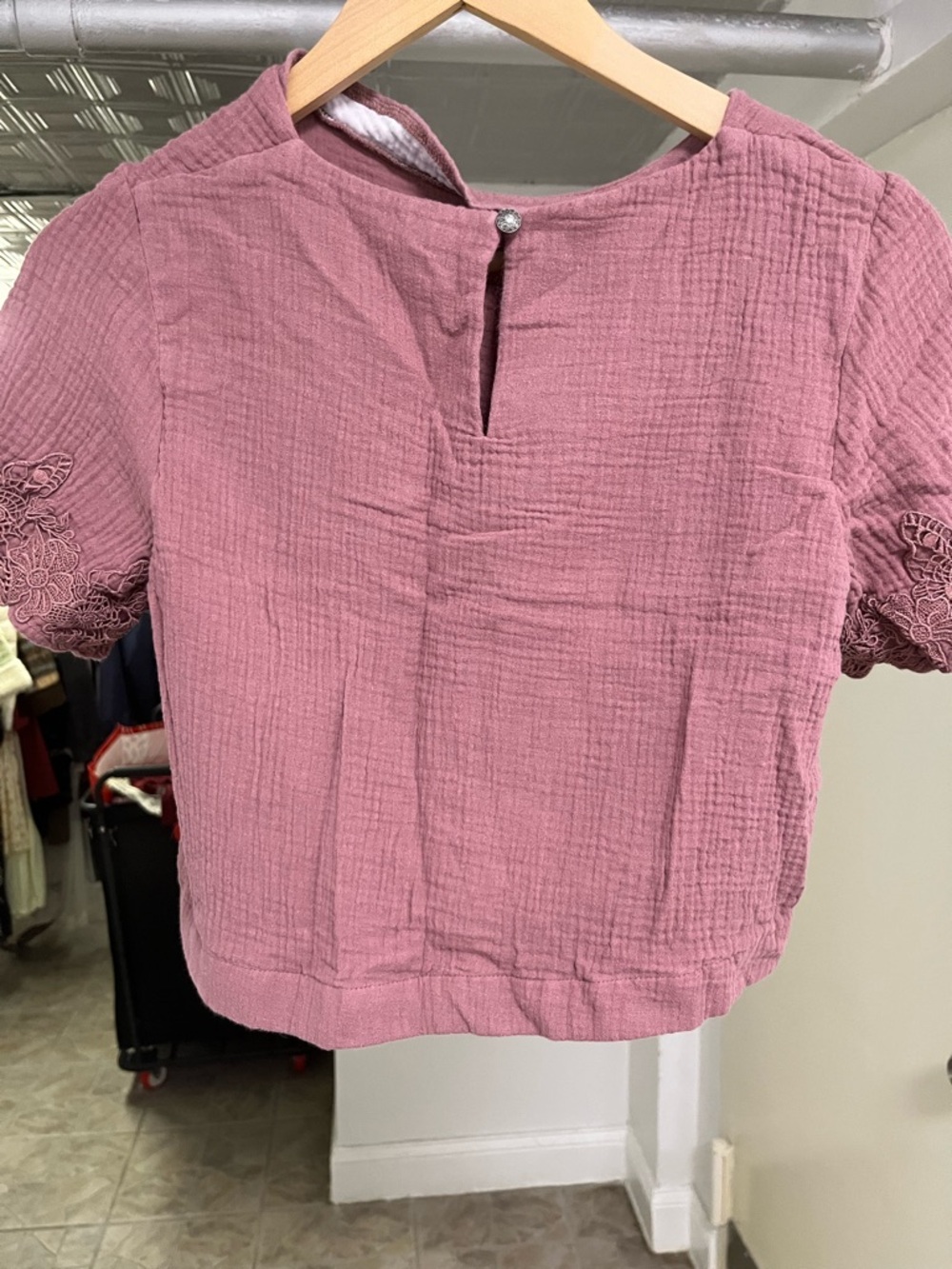 Disturbia Dusty Rose Top Button Short Laced Sleeve Top